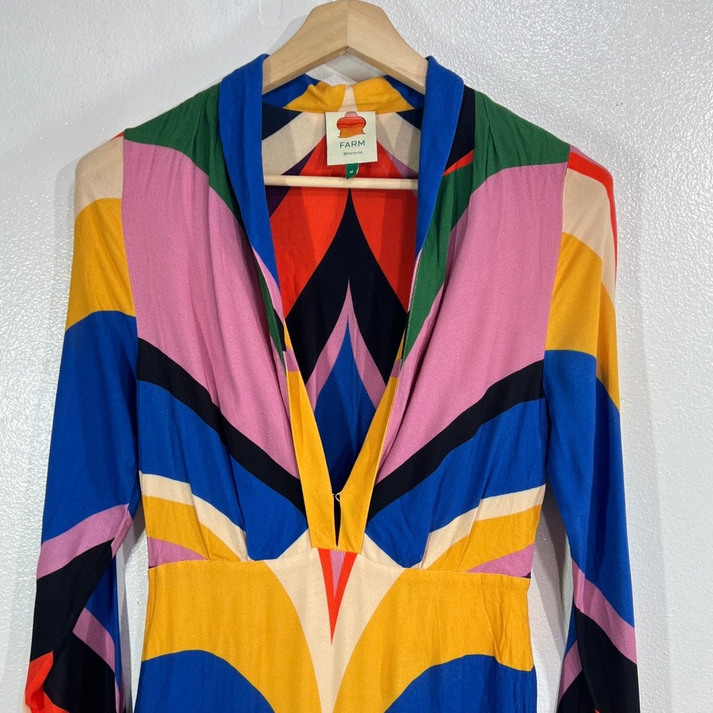 Farm Rio Graphic Heart Chevron Forest Maxi Dress Medium Long Sleeve Multicolor - Picture 7 of 12